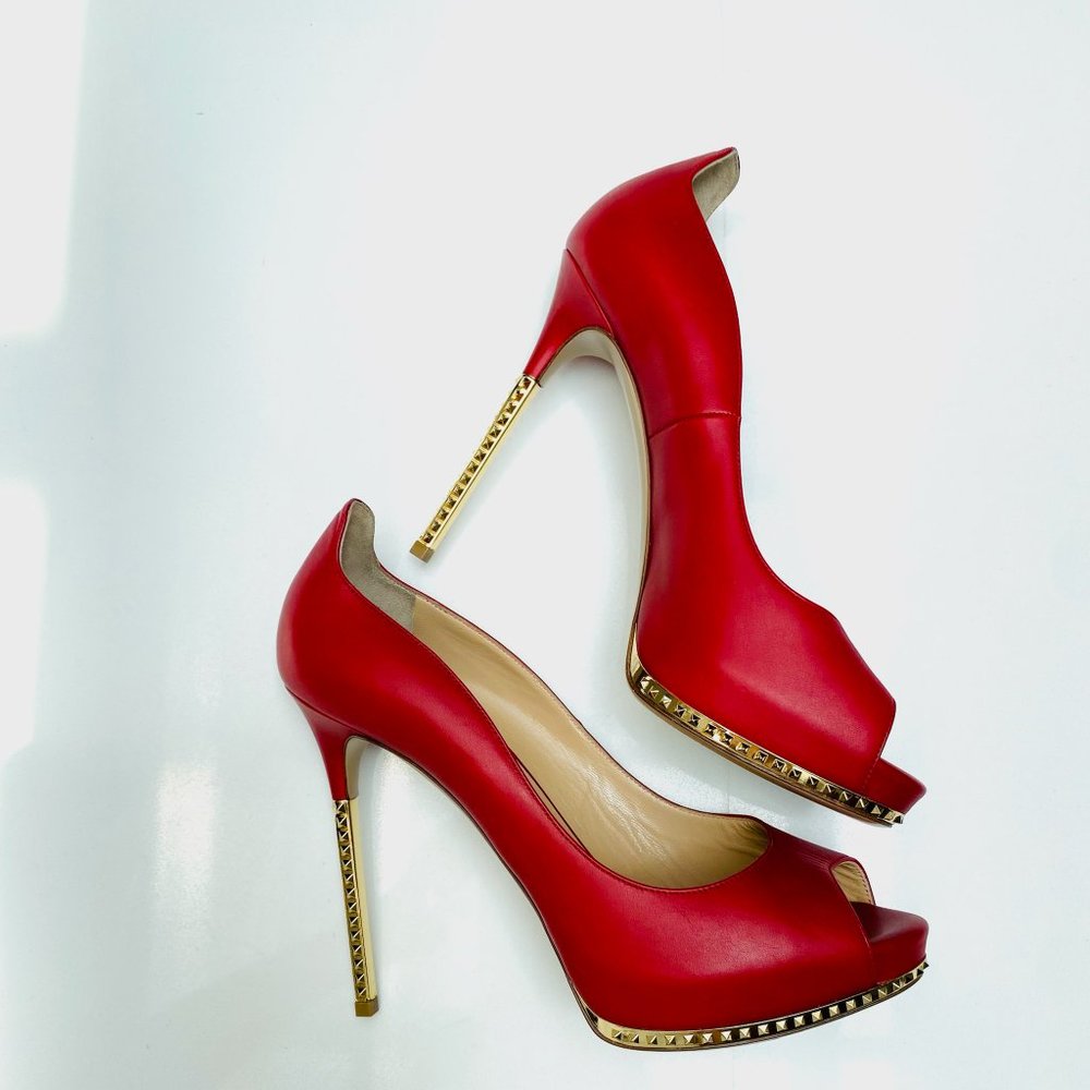Valentino Red Leather Rockstuds Heels